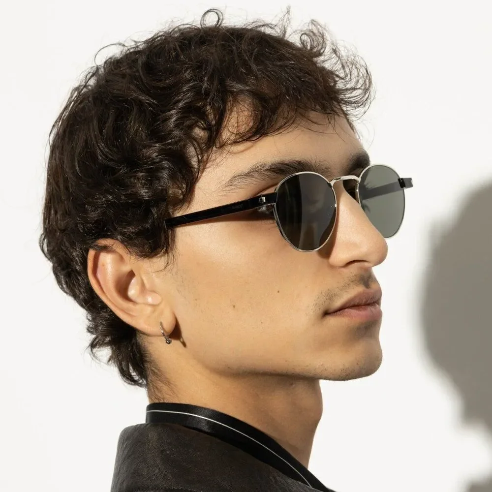 NEW Saint Laurent SL707 001 Silver Havana Grey Oval Unisex Sunglasses